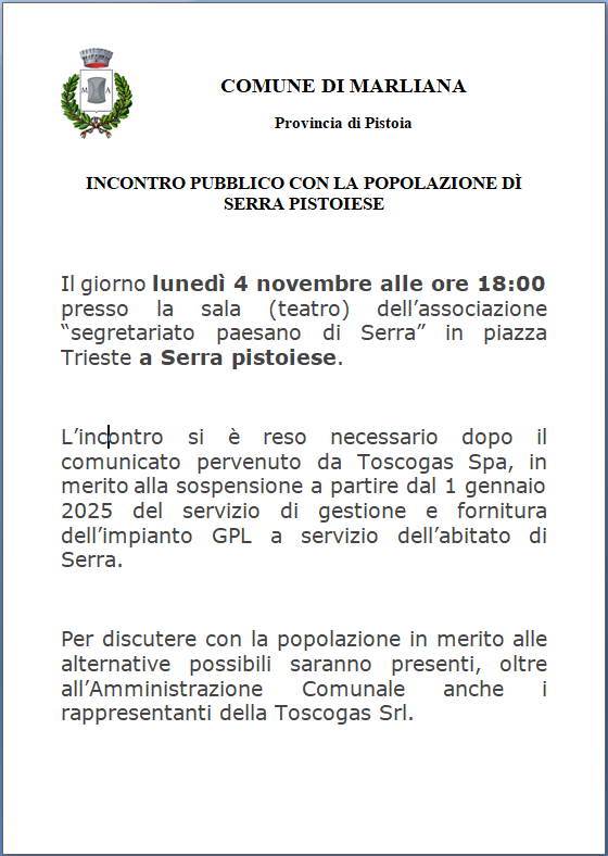 Incontro pubblico con la popolazione dì Serra pistoiese