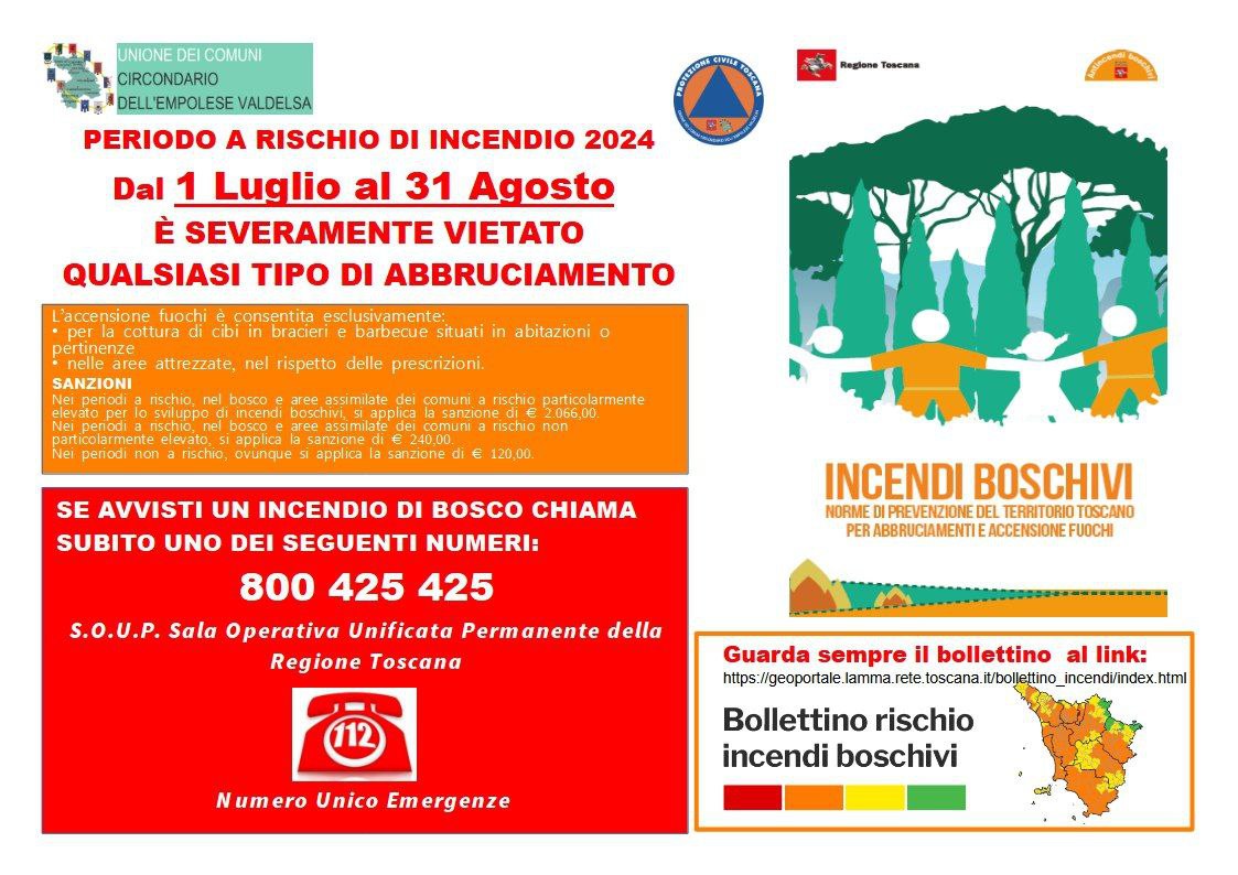 Dal 1 luglio divieto di abbruciamenti in tutta la Toscana